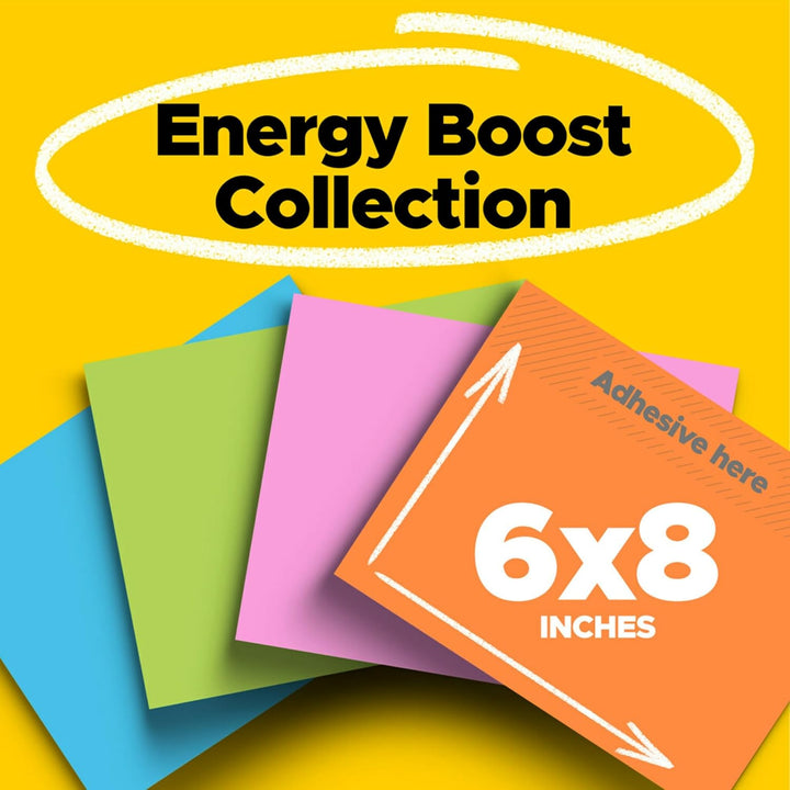Post-it Super Haftnotizen, 20,3 x 15,2 cm, 4 Blöcke, 2 x Haftkraft, Energy Boost Kollektion, helle F