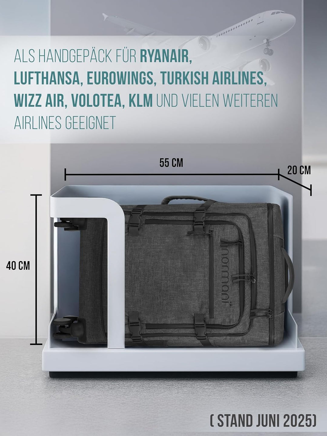 normani Reiseset Trolley mit Rucksackfunktion kleiner Rucksack Reisetasche - 38 L Reisetrolley + 8 L