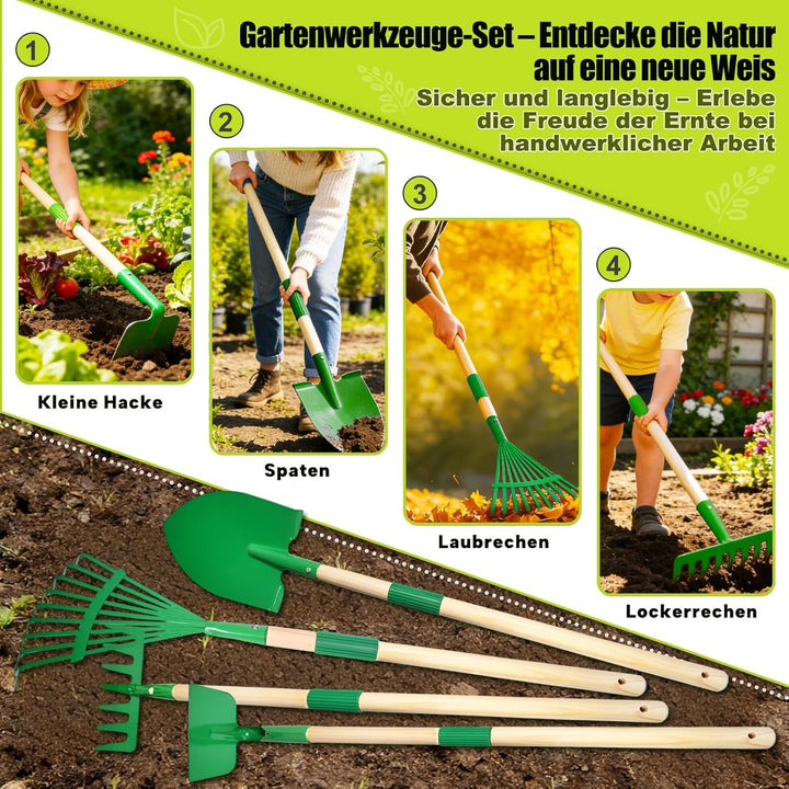 10 Stück Kinder Gartenwerkzeug Set, Metall Gartenwerkzeug Set mit Schaufel, Rechen, Gabel, Arbeitsha