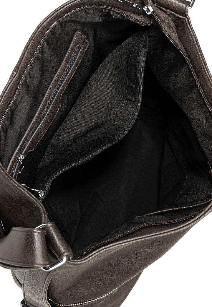 Caspar TS732 grosse Damen XL Umhängetasche Dunkelbraun, Dunkelbraun