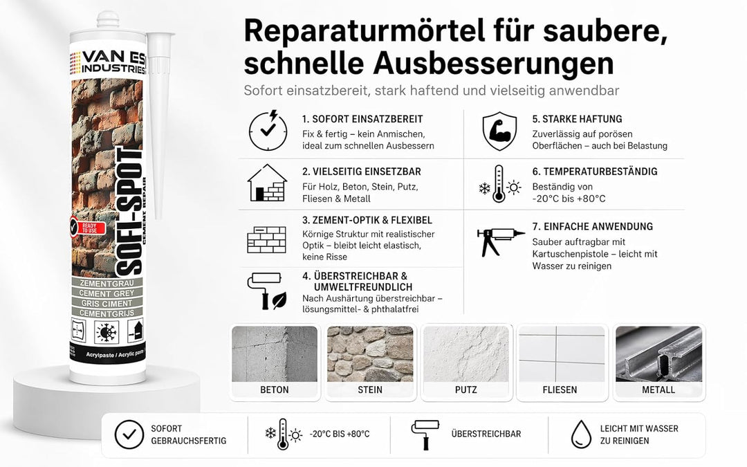 Cement Repair Express – gebrauchsfertiger Reparaturmörtel in Kartusche (3x 310ml) – ideal für Fugen,