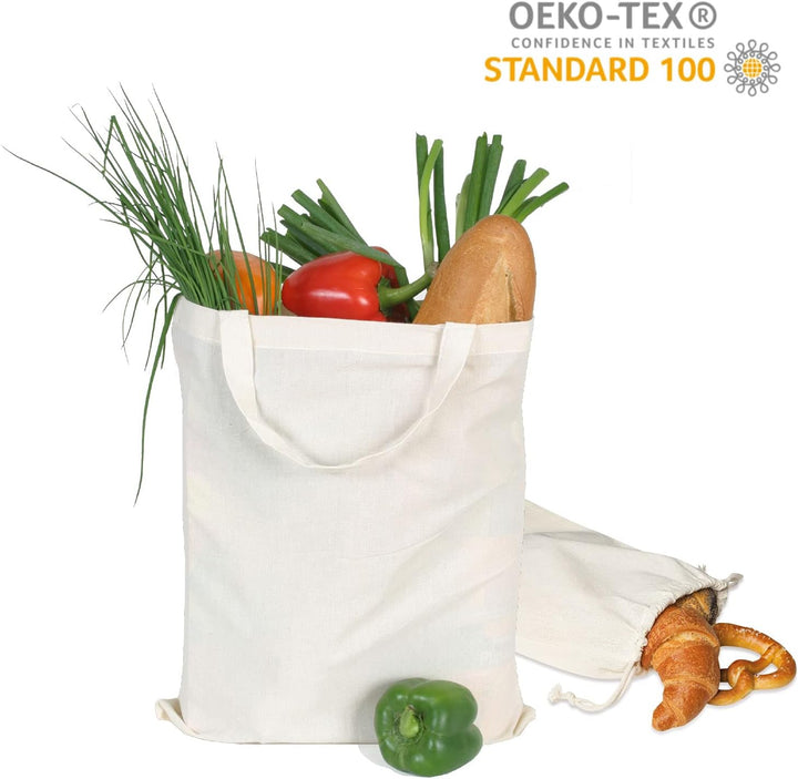 TEXXILLA 10er | 25er | 100er Pack Baumwolltasche - 28 Farben | mit Zwei Langen Henkeln | 38x42cm | J