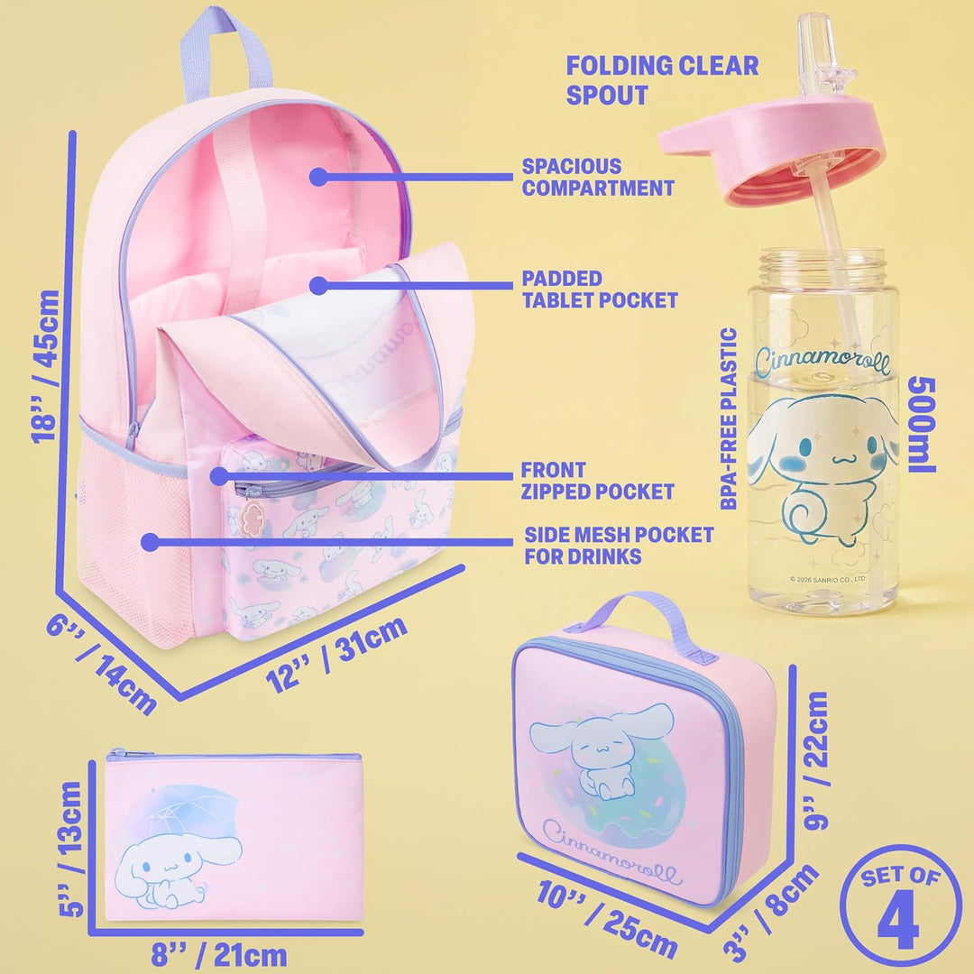Get Trend Hello Kitty Cinnamoroll Rucksack Kinder 4 TLG. Kinderrucksack, Trinkflasche 500ml, Federmä