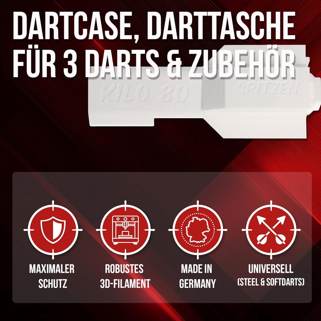 Dartcase Profi 4.0, robuste Darttasche für 3 Darts und Zubehör, weiss, Aufbewahrung für Steeldarts u