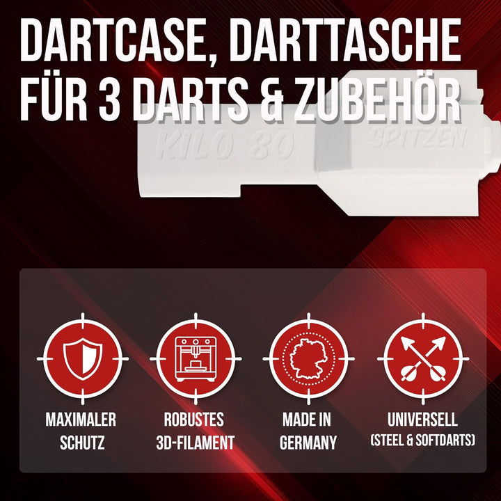 Dartcase Profi 4.0, robuste Darttasche für 3 Darts und Zubehör, weiss, Aufbewahrung für Steeldarts u