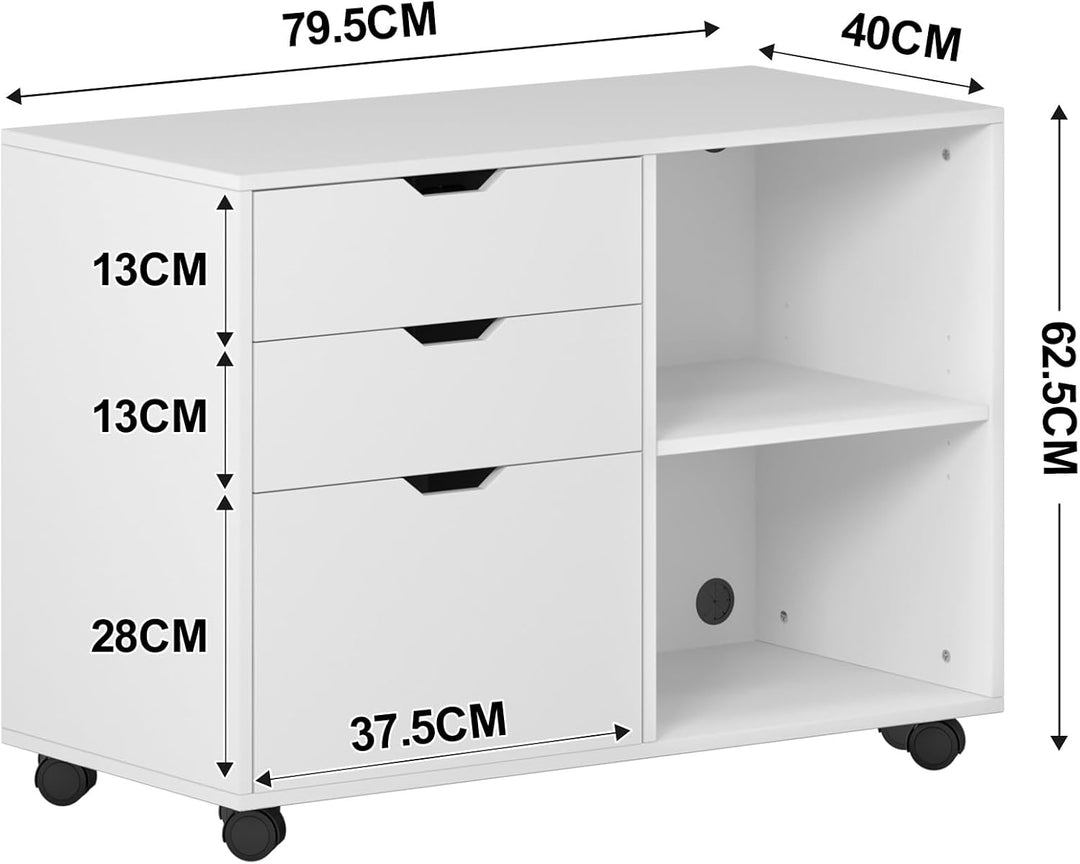 SogesHome Aktenschrank Rollcontainer Büroschrank Aufbewahrungsschrank aus Holz auf Rollen mit 3 Schu