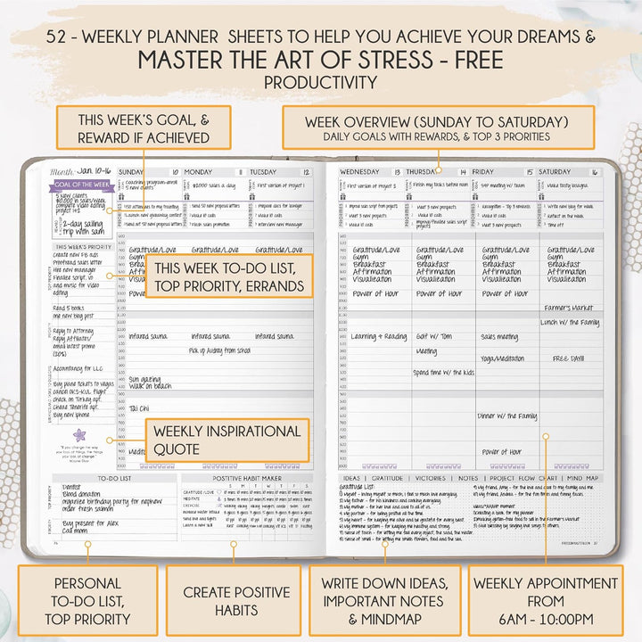Law of Attraction Life & Goal Planner Lebensplaner - Undatierte Deluxe-Wochen- und Monatsplaner, ein