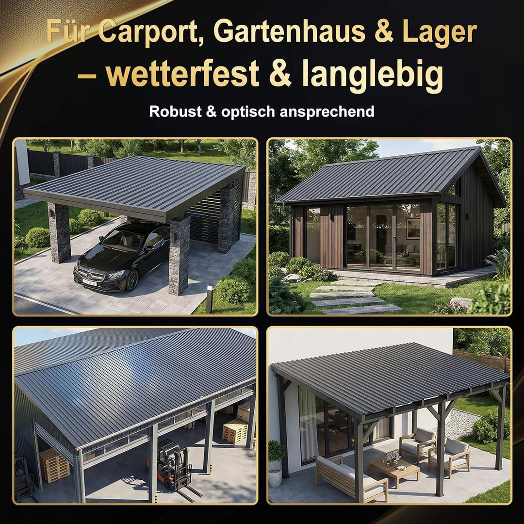 Huracan 25 Stück Trapezblech Profilblech Set 108x35cm, 9,45 m² Dachblech verzinkter Stahl 0,25mm, Da