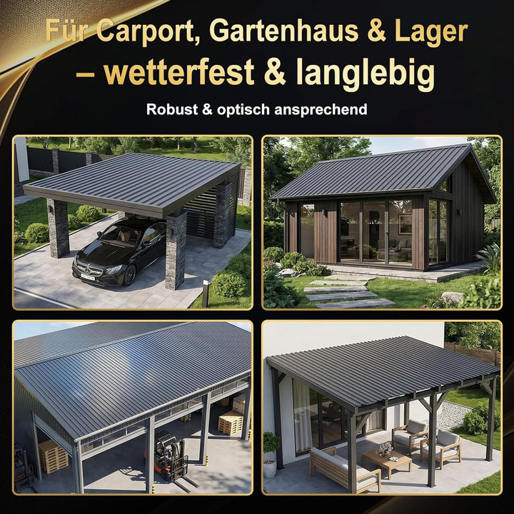 Huracan 25 Stück Trapezblech Profilblech Set 108x35cm, 9,45 m² Dachblech verzinkter Stahl 0,25mm, Da