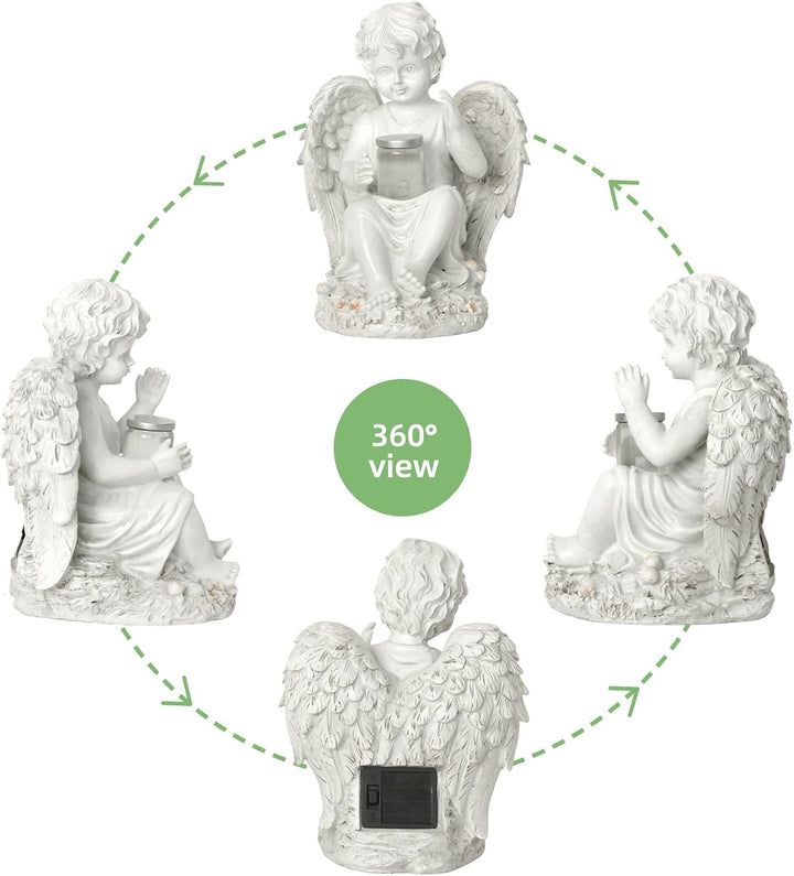 Tuzsocr Engel Gartenfiguren Solar Grablichter für draussen，wetterfest grabschmuck für Friedhof Outdo