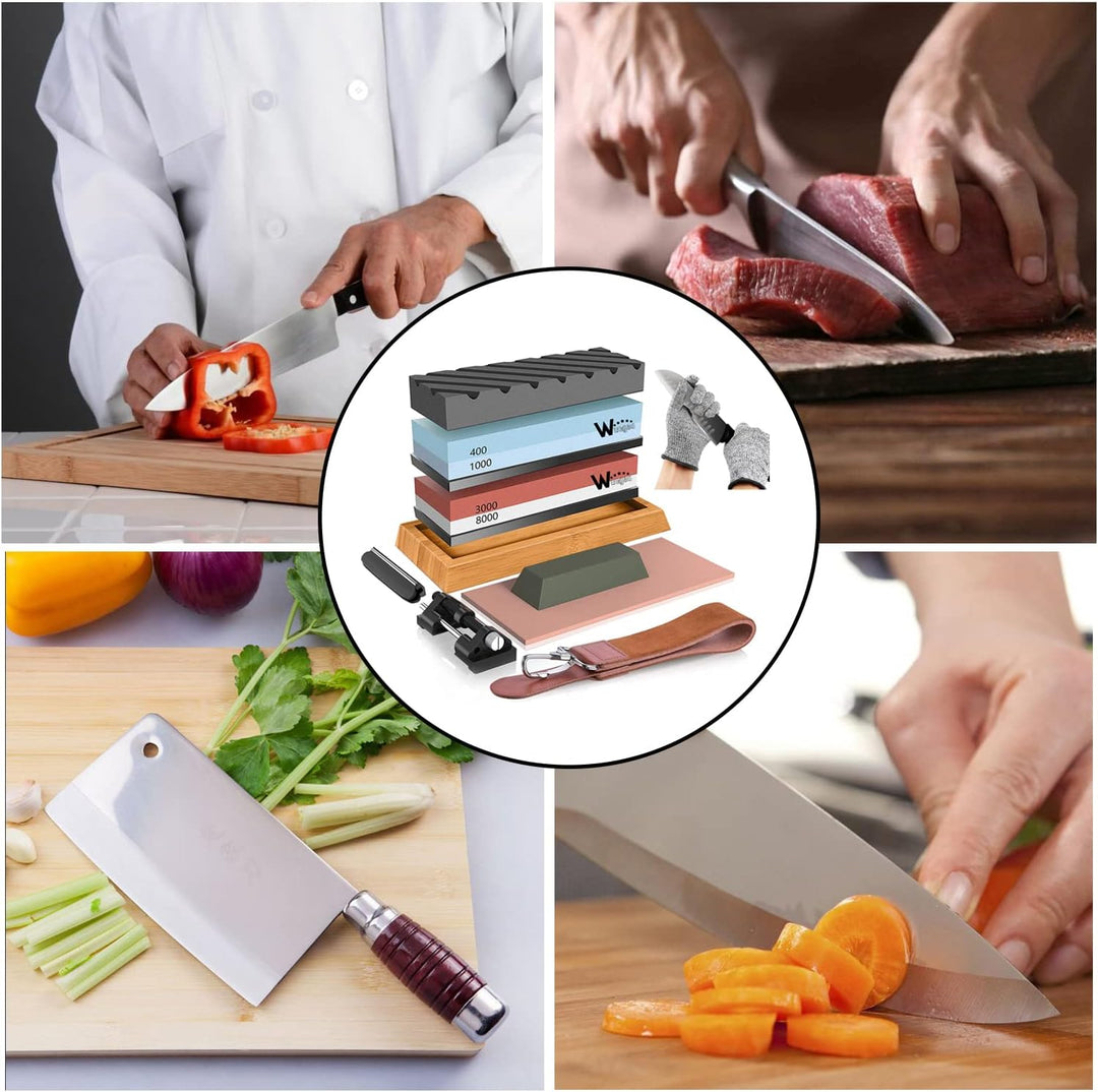 Abziehsteine Schleifstein Set für Messer – Wucgea Professionell Wetzstein Körnung 400/1000 3000/8000