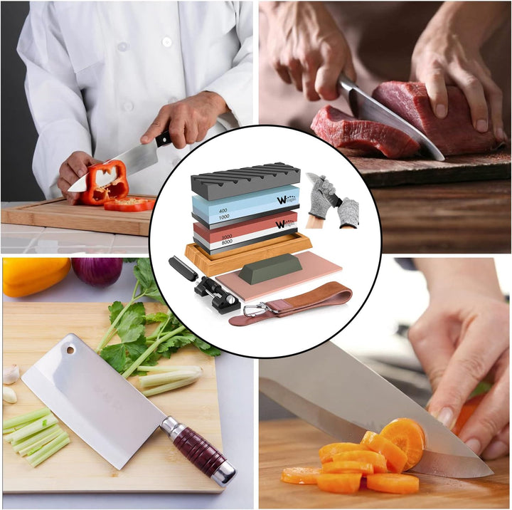 Abziehsteine Schleifstein Set für Messer – Wucgea Professionell Wetzstein Körnung 400/1000 3000/8000