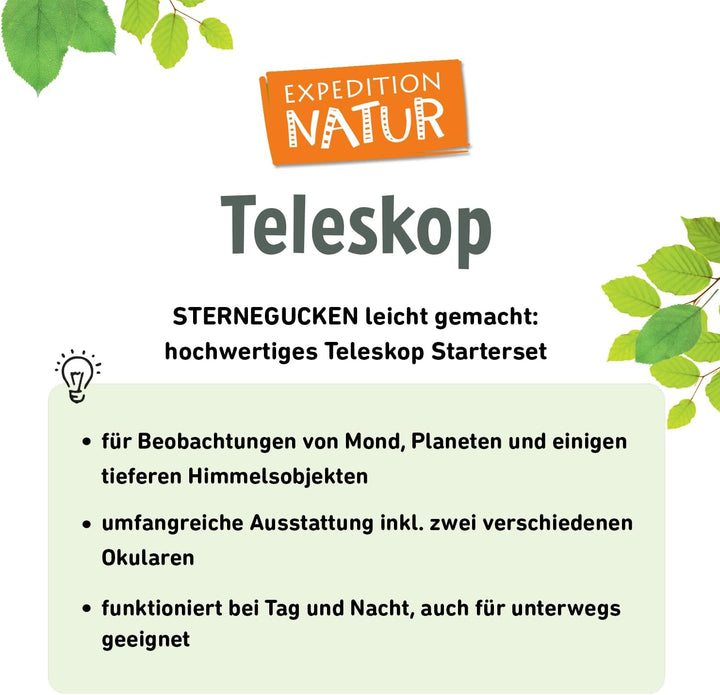 moses. Expedition Natur Teleskop, Teleskop Starter-Set für Kinder mit bis zu 90facher Vergrösserung,