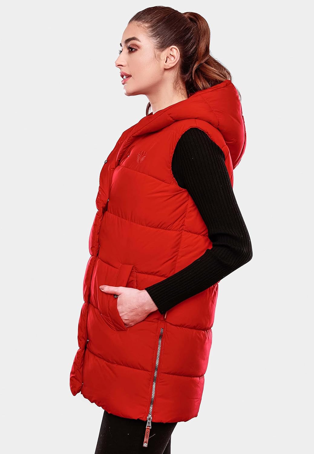 Navahoo warme Damen Winter Steppweste lang mit Kapuze Madilynaa XS-XXL XS Rot, XS Rot