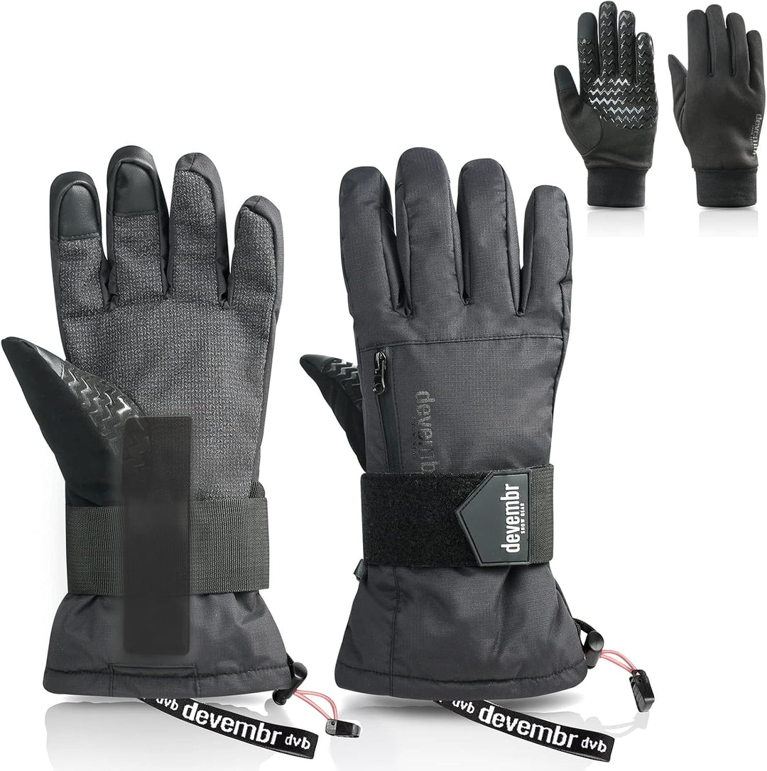 devembr Advanced Ski-Handschuhe mit Handgelenkschutz und Herausnehmbarem Innenfutter (S/M/L), M