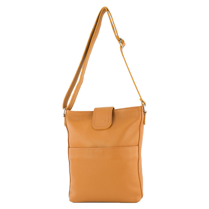 modamoda de - T224 - ital. Umhängetasche Schultertasche Medium aus Leder Cognac, Cognac