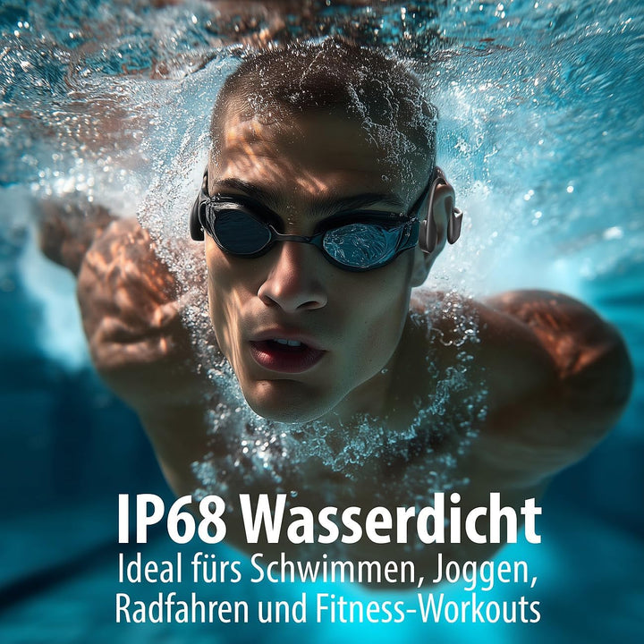 auvisio Knochenkopfhörer: Wasserdichter Knochenschall-Kopfhörer, Bluetooth 5.4, MP3, 32 GB, IP68 (Kn