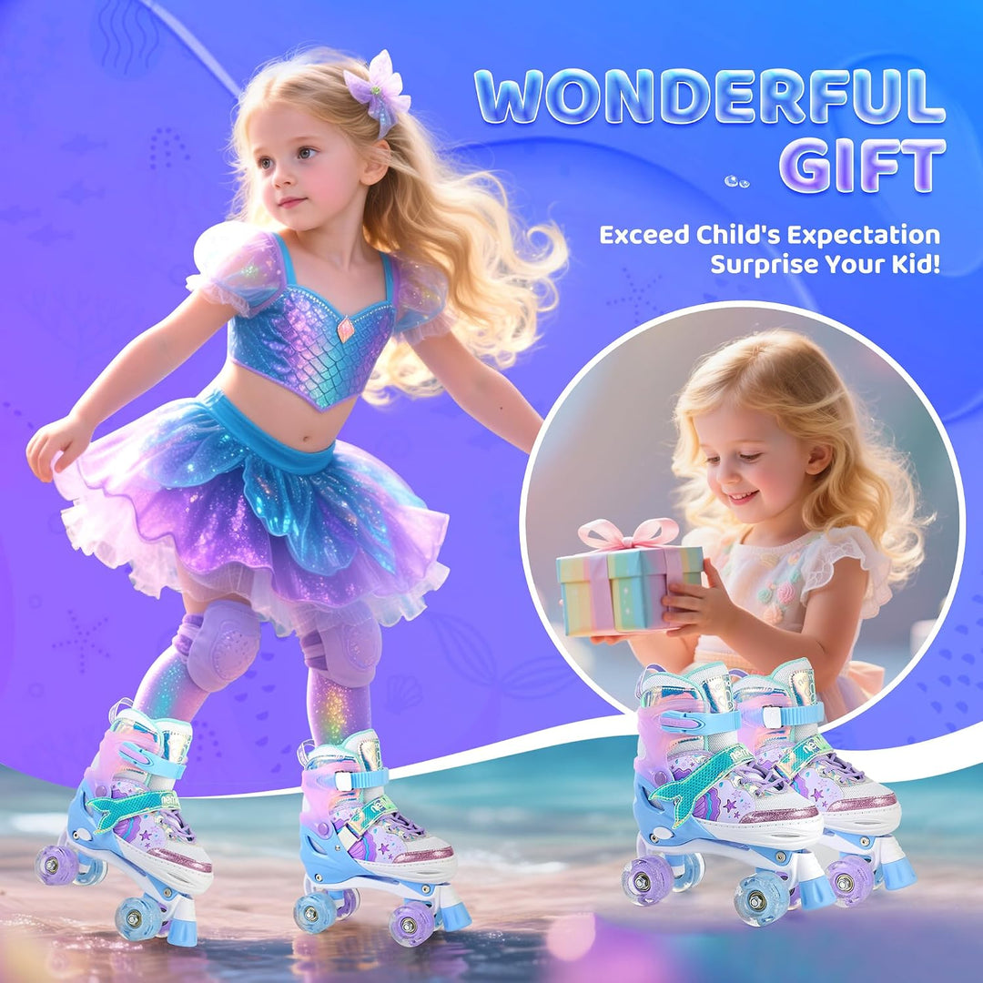 NEMONE Rollschuhe für Mädchen Kinder 4 Grössen Verstellbar Blau Violett Rollschuhe für Kinder Drinne