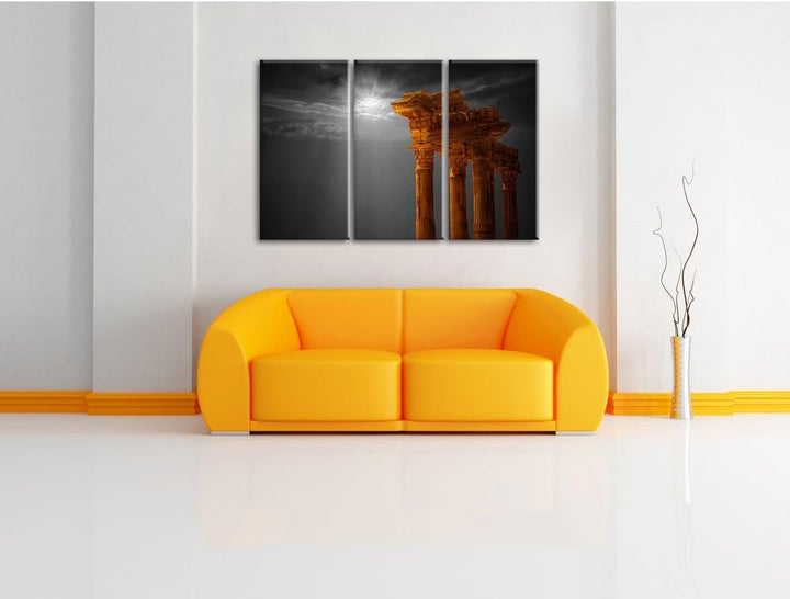 Pixxprint Antiker Apollontempel als Leinwandbild/Grösse: 3 Teilig (120x80 cm) cm/Wandbild/Kunstdruck