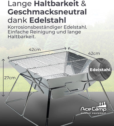 AceCamp® Camping Grill mit Tragetasche - Holzkohlegrills - faltbarer Klappgrill - Outdoor Grill - Ed