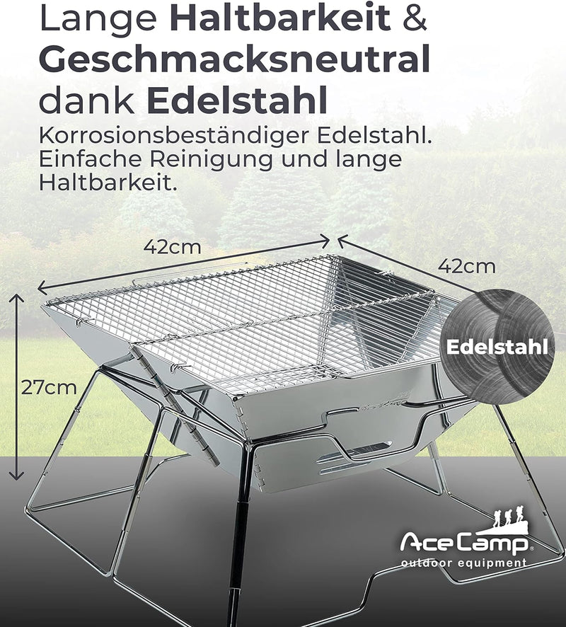 AceCamp® Camping Grill mit Tragetasche - Holzkohlegrills - faltbarer Klappgrill - Outdoor Grill - Ed