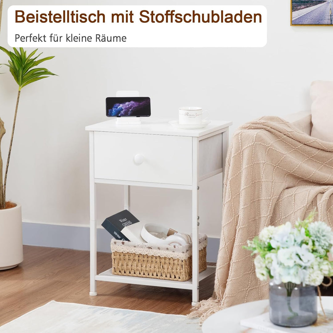 AMHANCIBLE Nachttisch 2er Set, Beistelltisch mit Stoffschubladen, Nachtkommode mit 2 Ablagen, Nachts