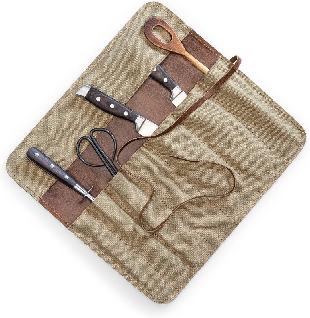 Angus Stoke Messertasche Kochmesser aus Echt-Leder - Premium Kochmesserrolle gross – Messer Tasche f