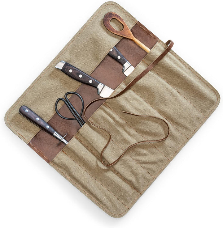Angus Stoke Messertasche Kochmesser aus Echt-Leder - Premium Kochmesserrolle gross – Messer Tasche f