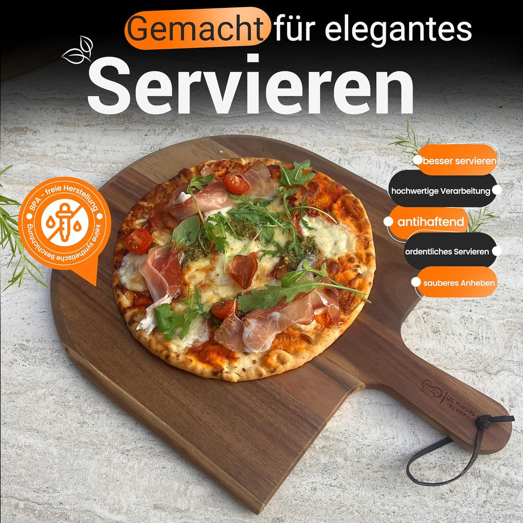 Pizzaschieber aus Akazienholz 35,5 × 48,6 cm – Grosses Pizzabrett & Servierplatte – Handgefertigt, R