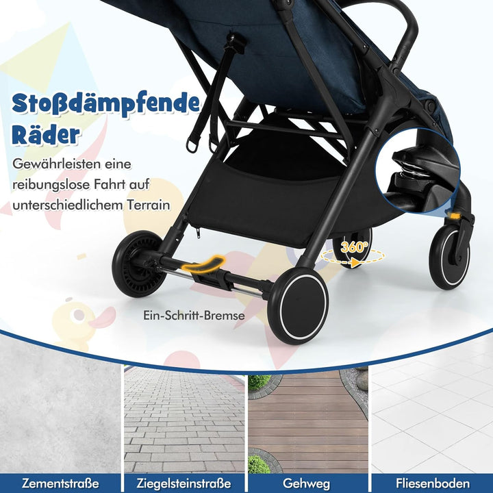 COSTWAY Kinderwagen klappbar, Reisebuggy mit Liegefunktion, Kinderbuggy tragbar mit verstellbarer Rü