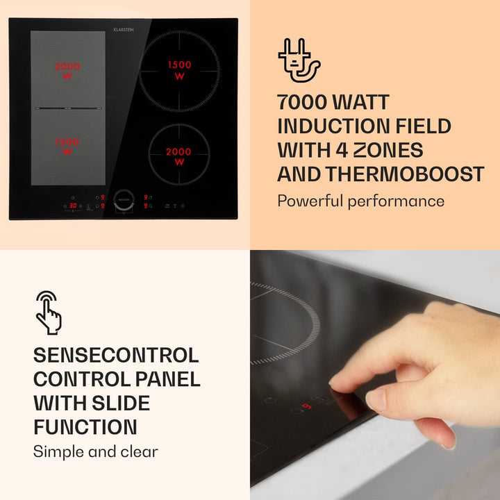 Klarstein Induktionskochfeld, Glaskeramik Kochfeld, mit 4 Platten, Einbau- mit Touch-Display, Digita