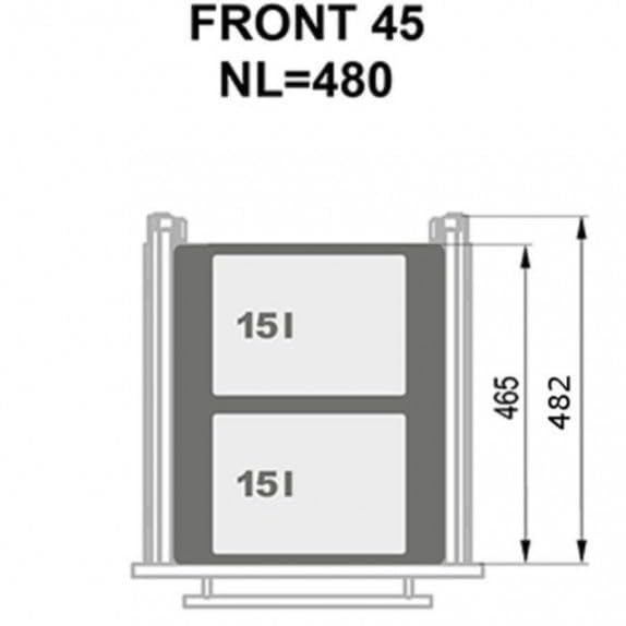 Einbau Mülleimer für 45 cm Küchenschrank 2-fach Abfallsystem 2 x 15L Vollauszug Soft Close Frontmont