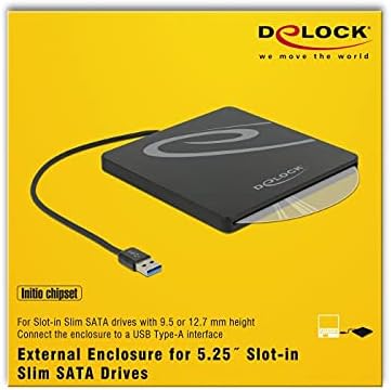 Delock 42604 Externes Gehäuse für 5.25″ Slot-in Slim SATA Laufwerke 9,5 / 12,7 mm zu USB Typ-A Steck