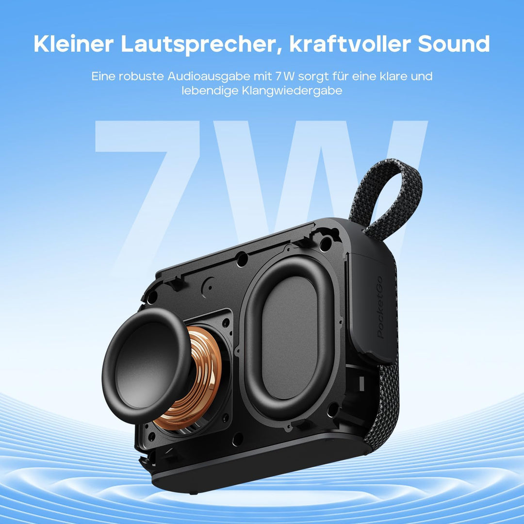 Tribit PocketGo Bluetooth Lautsprecher Klein,20 Std., IP68 Wasserdicht, Bluetooth 6.0, kraftvoller K