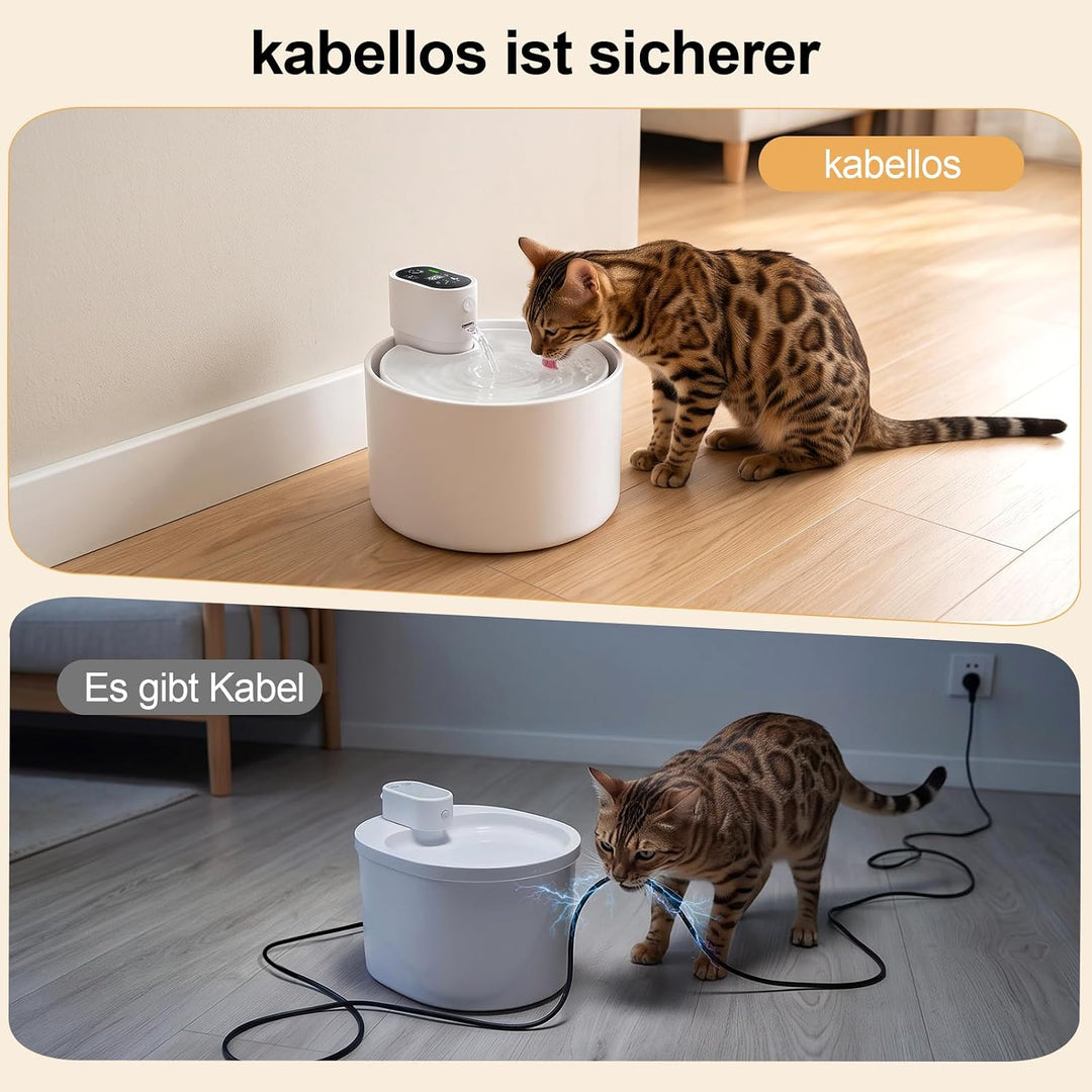 Katzenbrunnen Keramik kabellos 2,3L, Trinkbrunnen für Katzen für Indoor katzenbrunnen kabellos, katz