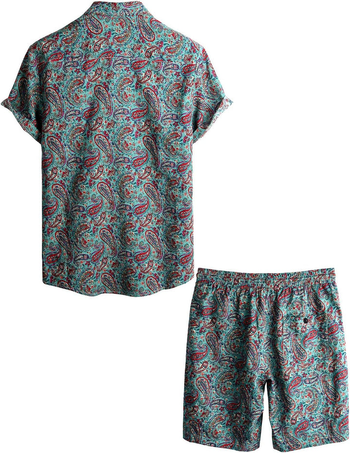 VATPAVE Herren Hawaii Hemd Blumen Sommer Outfit Männer Freizeit Kurzarm Strandhemd und Kurze Hosen 2