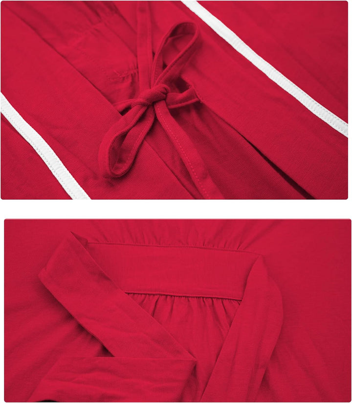 COLORFULLEAF 100% Baumwolle Bademantel Damen Kurz Morgenmantel Leicht Knielang Kimono Saunamantel Na