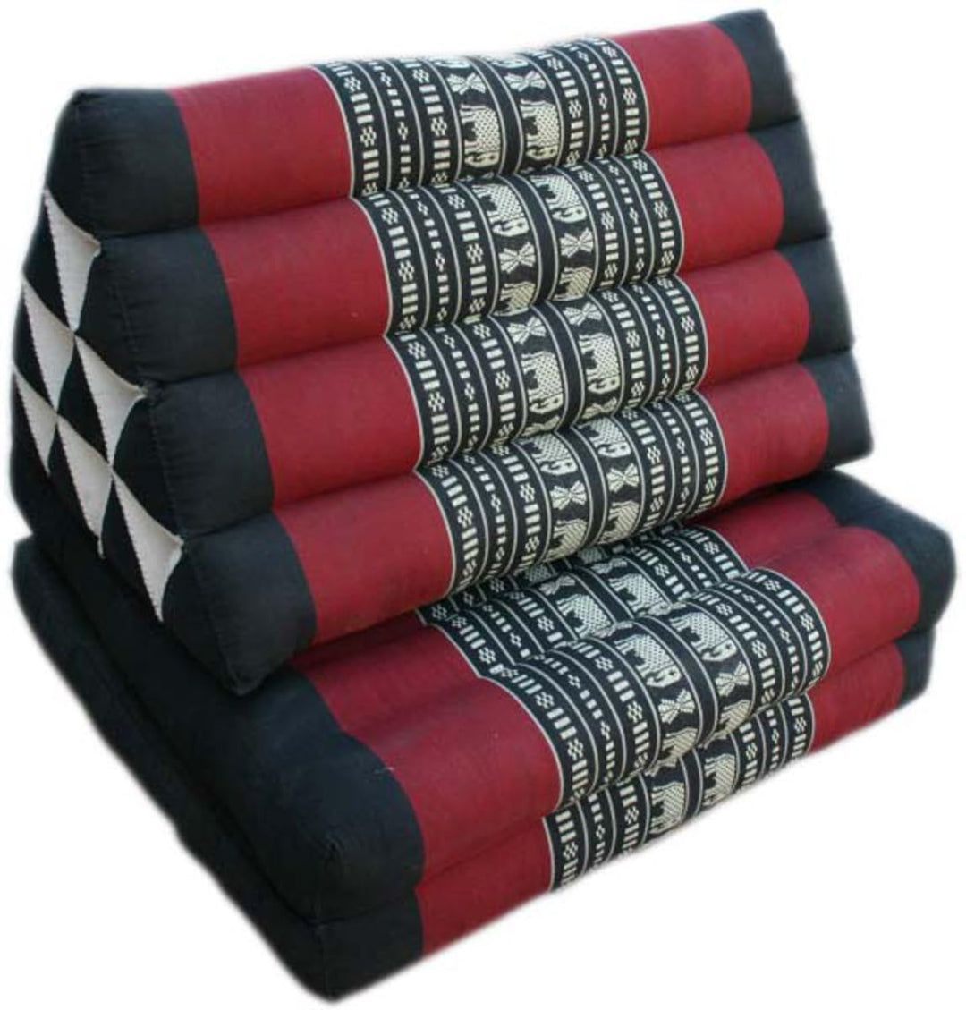 GURU SHOP Thaikissen, Dreieckskissen, Kapok, Tagesbett mit 2 Auflagen - Elefant Schwarz/rot, 30x50x1