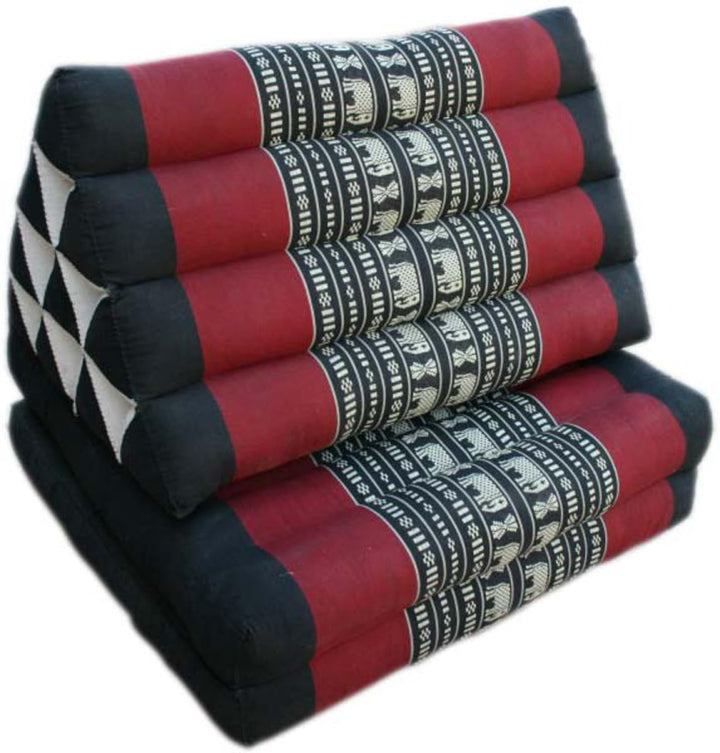 GURU SHOP Thaikissen, Dreieckskissen, Kapok, Tagesbett mit 2 Auflagen - Elefant Schwarz/rot, 30x50x1