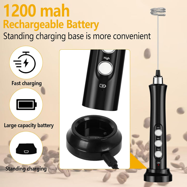 FITNATE Milchaufschäumer Handgerät, Wiederaufladbarer elektrischer Milchaufschäumer Getränkemixer 3