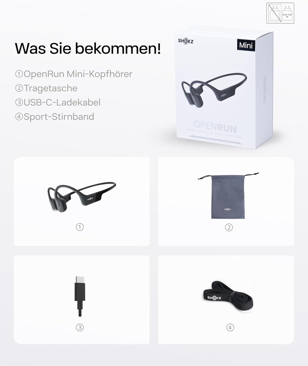 SHOKZ OpenRun Mini Knochenschall Kopfhörer, Open-Ear Sport Bluetooth Kopfhörer mit Noise-Cancelling