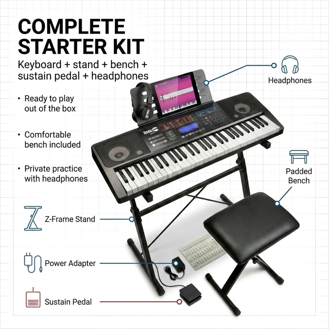 Rockjam 61 Key Touch Display Tastatur Piano Kit mit digitaler Klavierbank, elektrischer Klavierständ