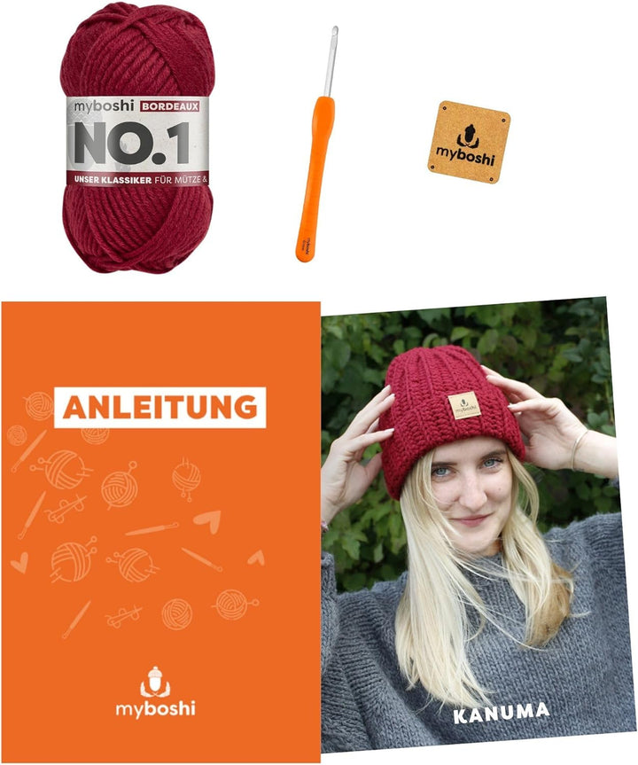myboshi Häkelset Wintermütze Kanuma, inkl. No.1 Wolle, Nadel und Anleitung, für Mützen und Schals, H