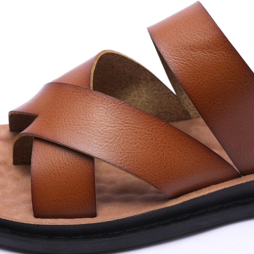 Harssidanzar Herren Sandalen Hausschuhe Cross Straps Slide Slip On Flip Flops für Männer Toe Ring St