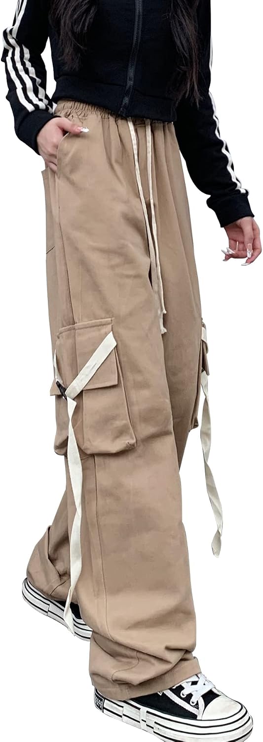 Linsennia Y2k Cargohose Damen Baggy Parachute Pants Teenager Mädchen Weite High Waist Streetwear M K