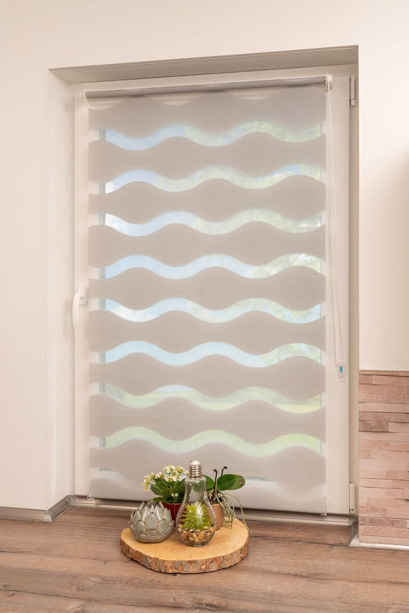K-home Klemmfix Doppelrollo "Welle" ohne Bohren - Grau 105 cm x 150 cm (B x L) 105 x 150 cm Grau, 10
