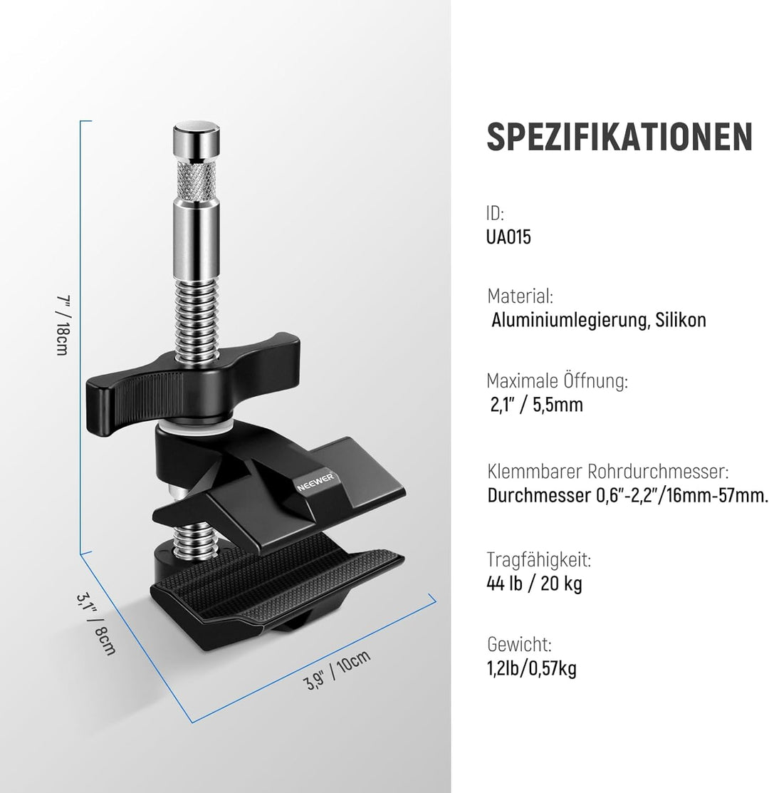 NEEWER 2" Endbacken Schraubstockgriff mit 5/8" Bolzen, Stahlschaft Endschraubstockklemme mit verstel
