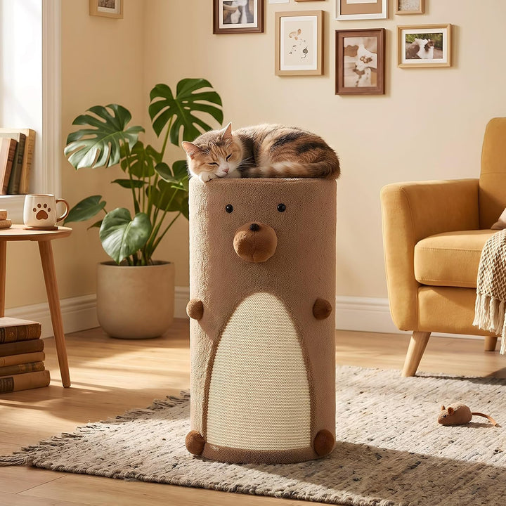 SOARS Kratztonne für Katzen, 66 cm Katzentonne mit 2 Höhlen, Sisal-Kratzmatte, Plüsch Katzenhöhle, K