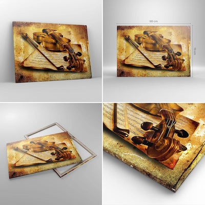 Bilder auf Leinwand 100x70cm Leinwandbild Violine Instrument Notizen Gross Wanddeko Bild Schlafzimme