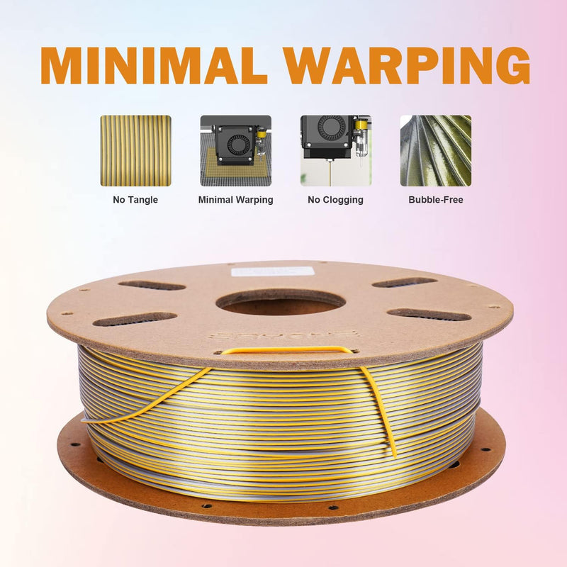 ERYONE Dual Zweifarbig PLA Filament 1.75mm, 3D Drucker Filament 1kg Spule +/- 0,02 mm, Seide Gold &